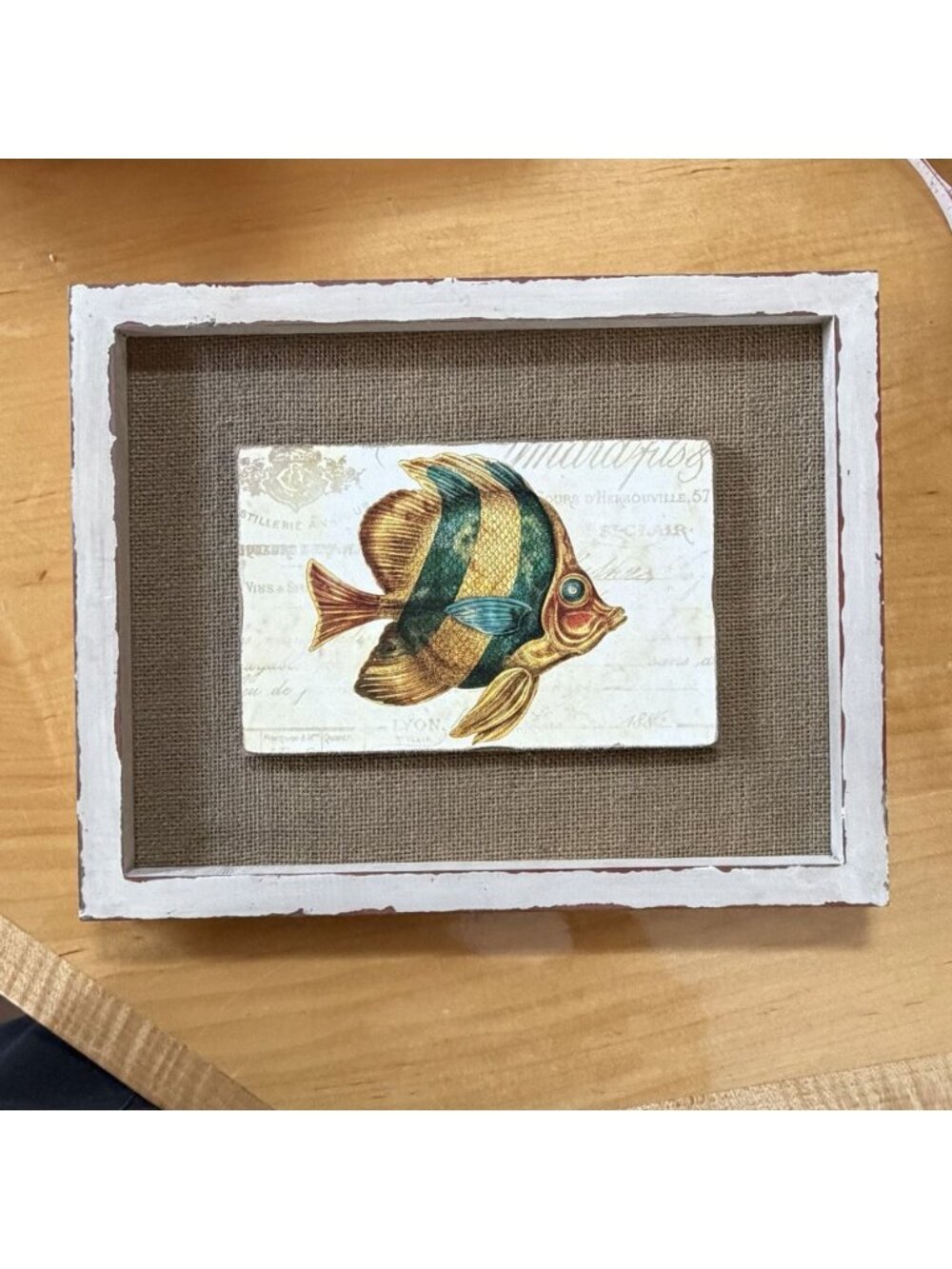 Tim Coffey Tropical Fish Art Framed Wall Picture 11x14 Burlap 3D Wood Beach